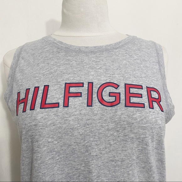 TOMMY HILFIGER logo sleeveless graphic tank top cotton polyester blend M - Picture 2 of 5